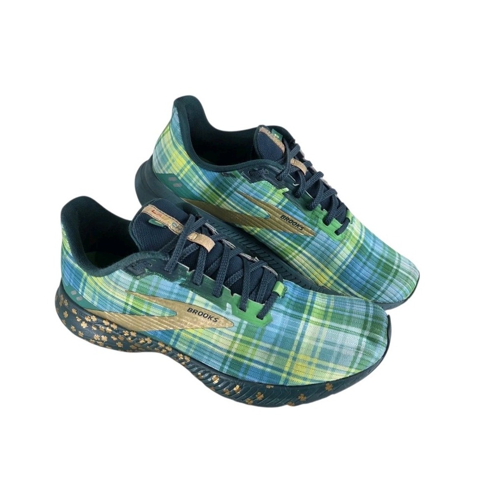 Brooks Launch 8 Running Shoes Lucky Mens 10.5 D St Patricks Clover Green Plaid